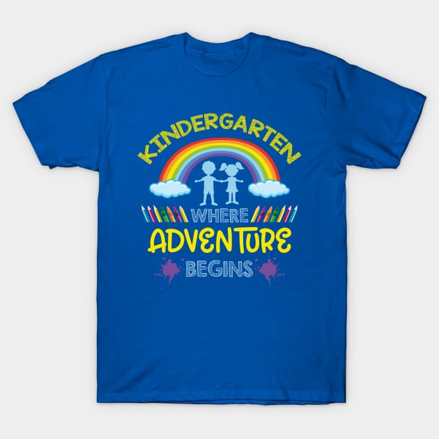 kindergarten where the adventure begins funny teacher appreciation gift T-Shirt by CheesyB